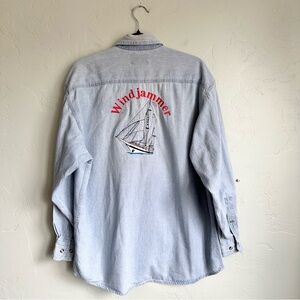 Vintage Women’s Denim Button Down Shirt Windjammer Sailboat Embroidered Medium